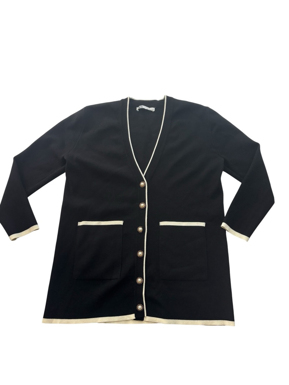 Zara Black Cardigan with Cream Trim